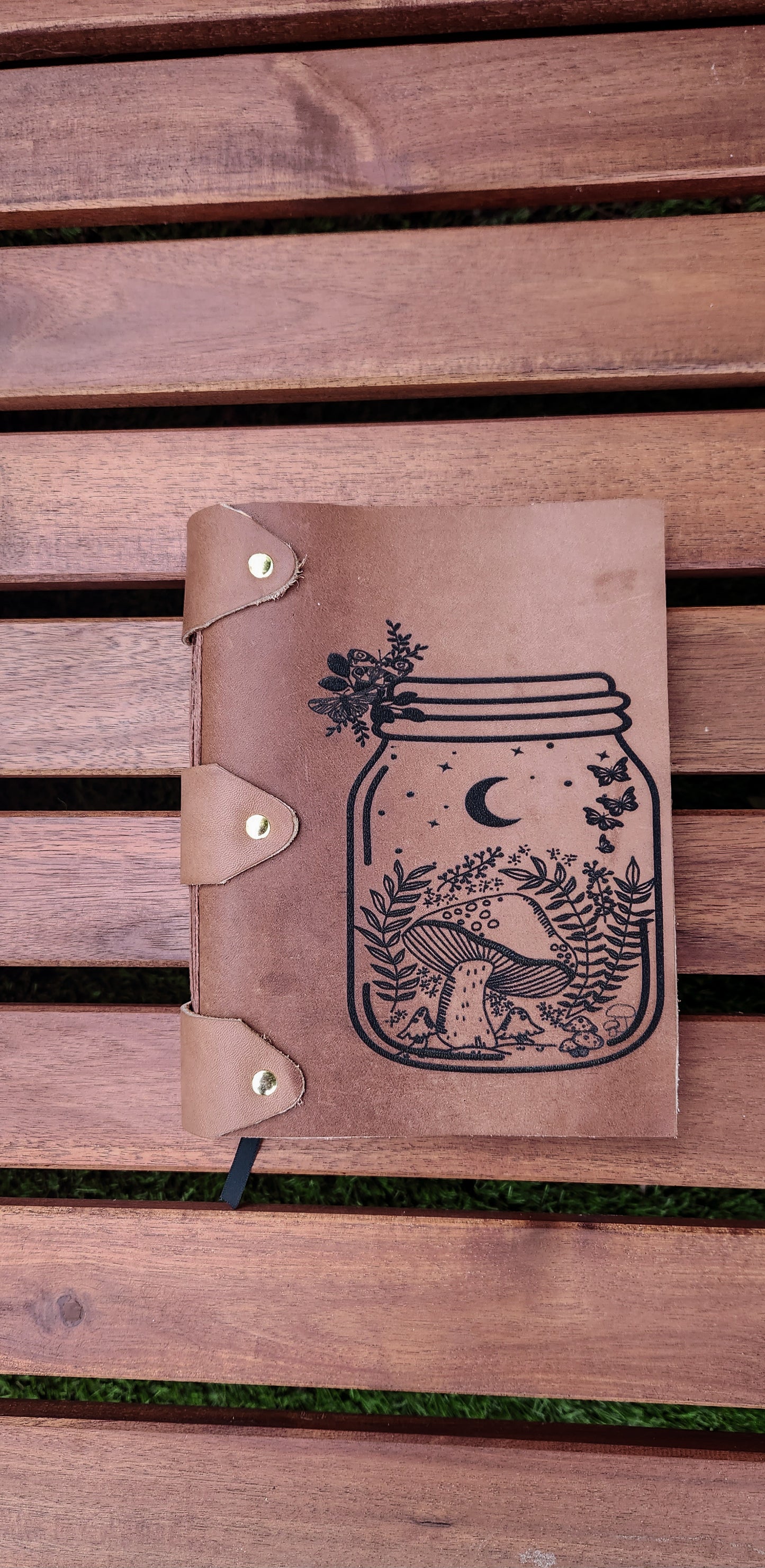 Mushroom bottle leather journal & sketchbook