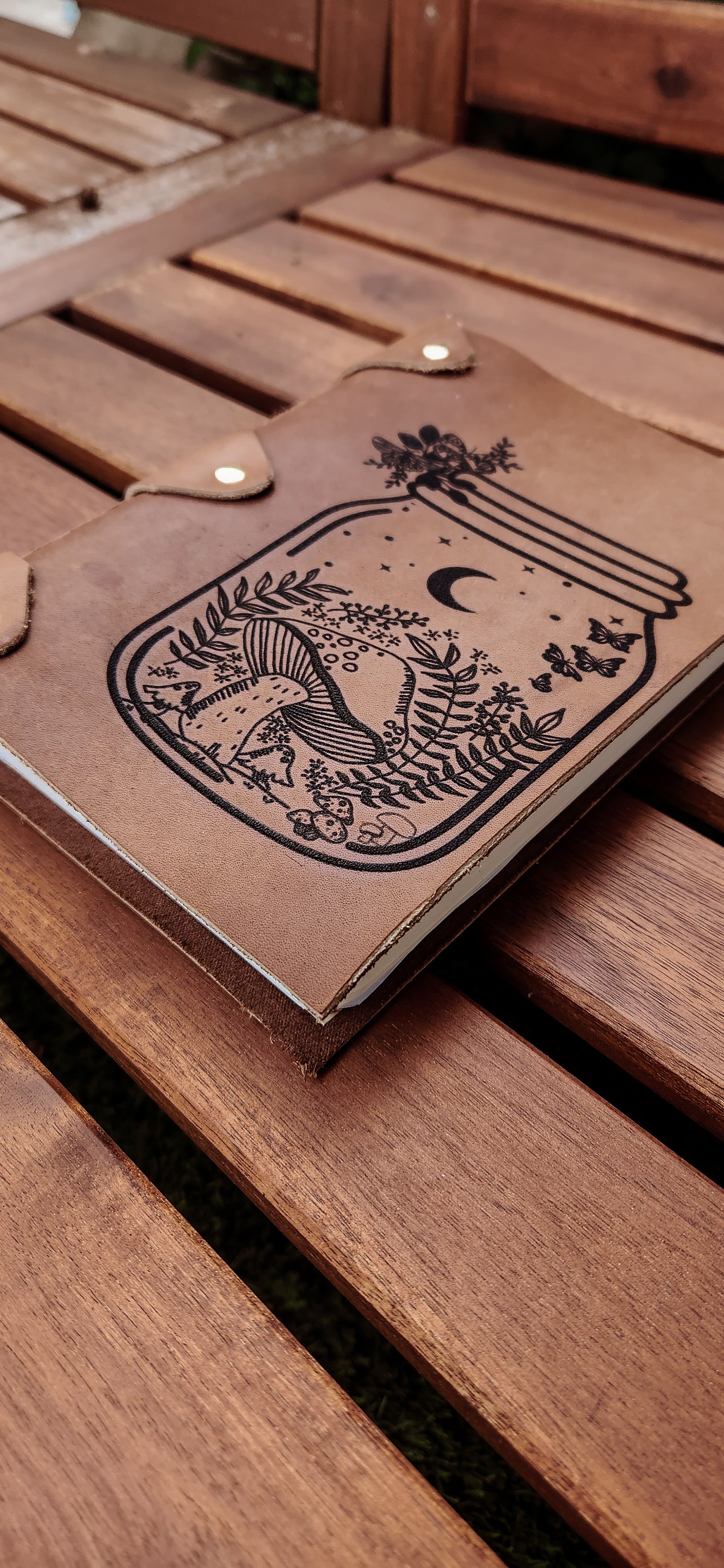 Mushroom bottle leather journal & sketchbook