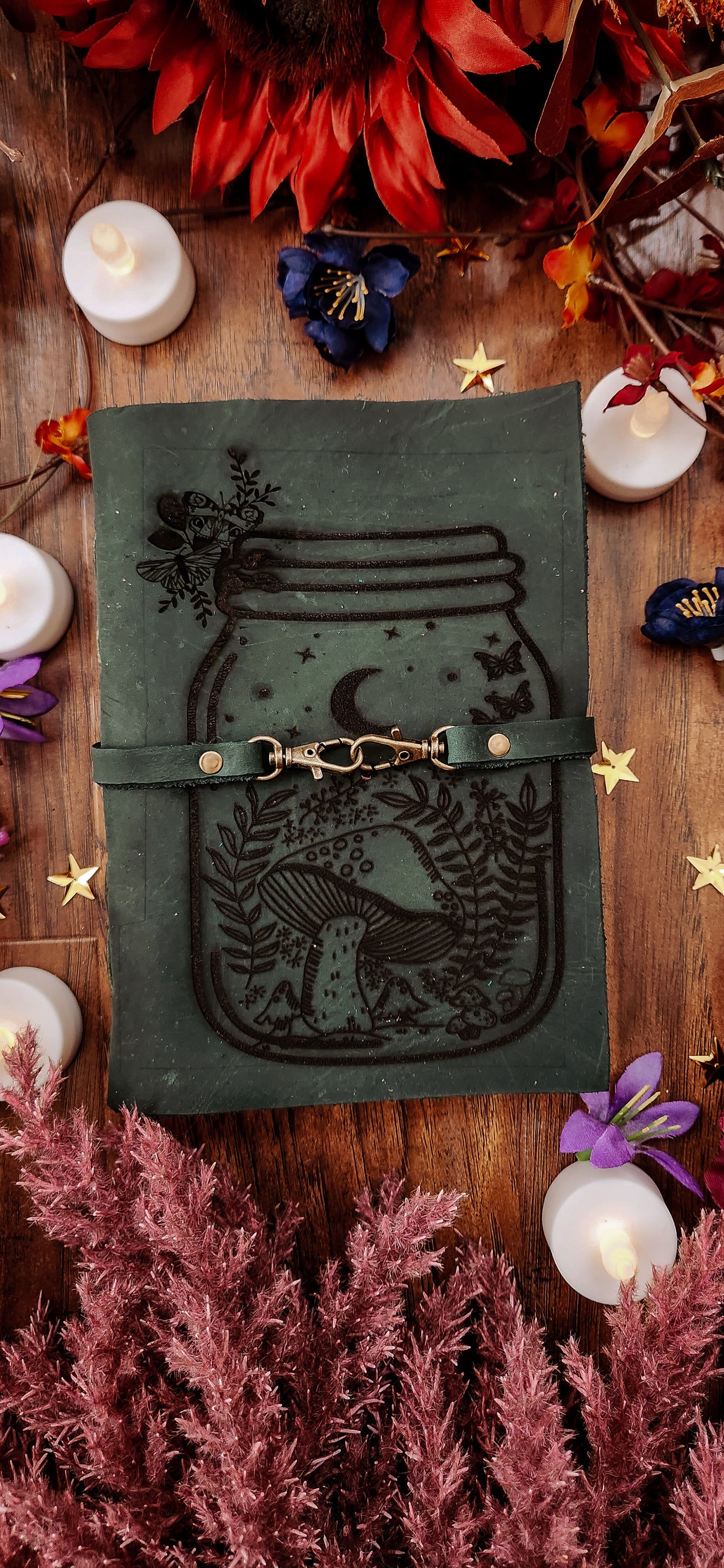 Mushroom bottle leather journal & sketchbook