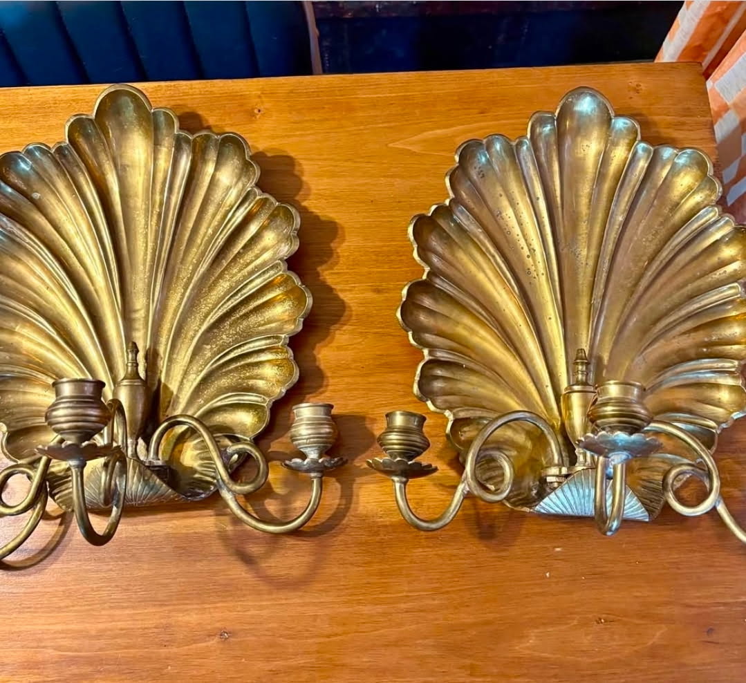 Vintage brass shell sconces