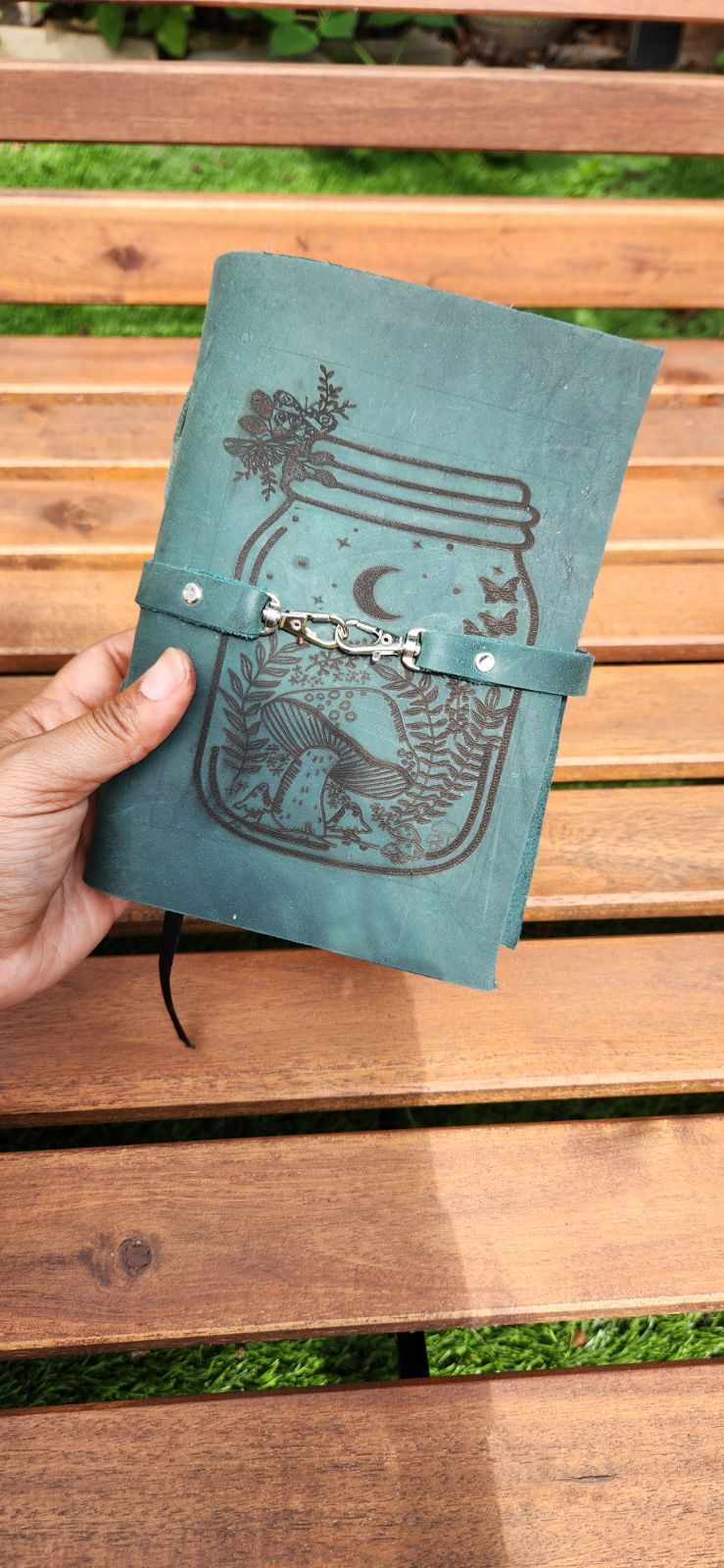 Mushroom bottle leather journal & sketchbook