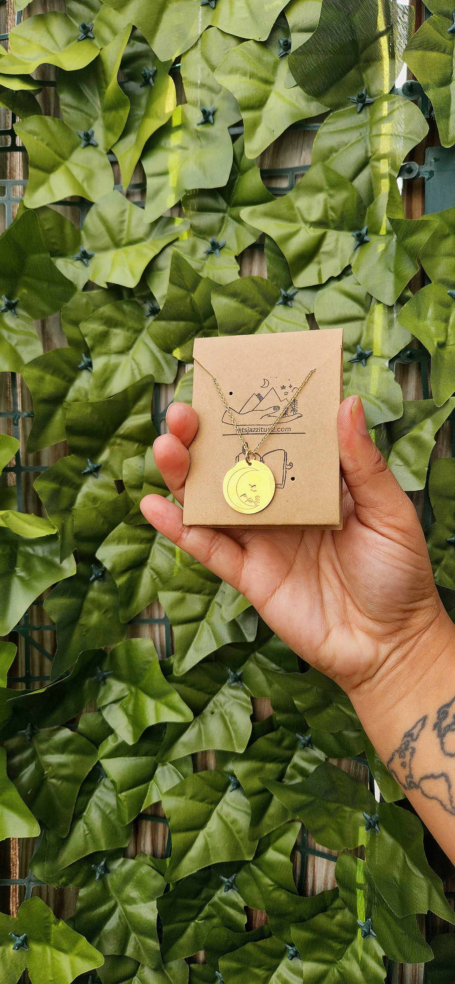Mountains in the moon round necklace
