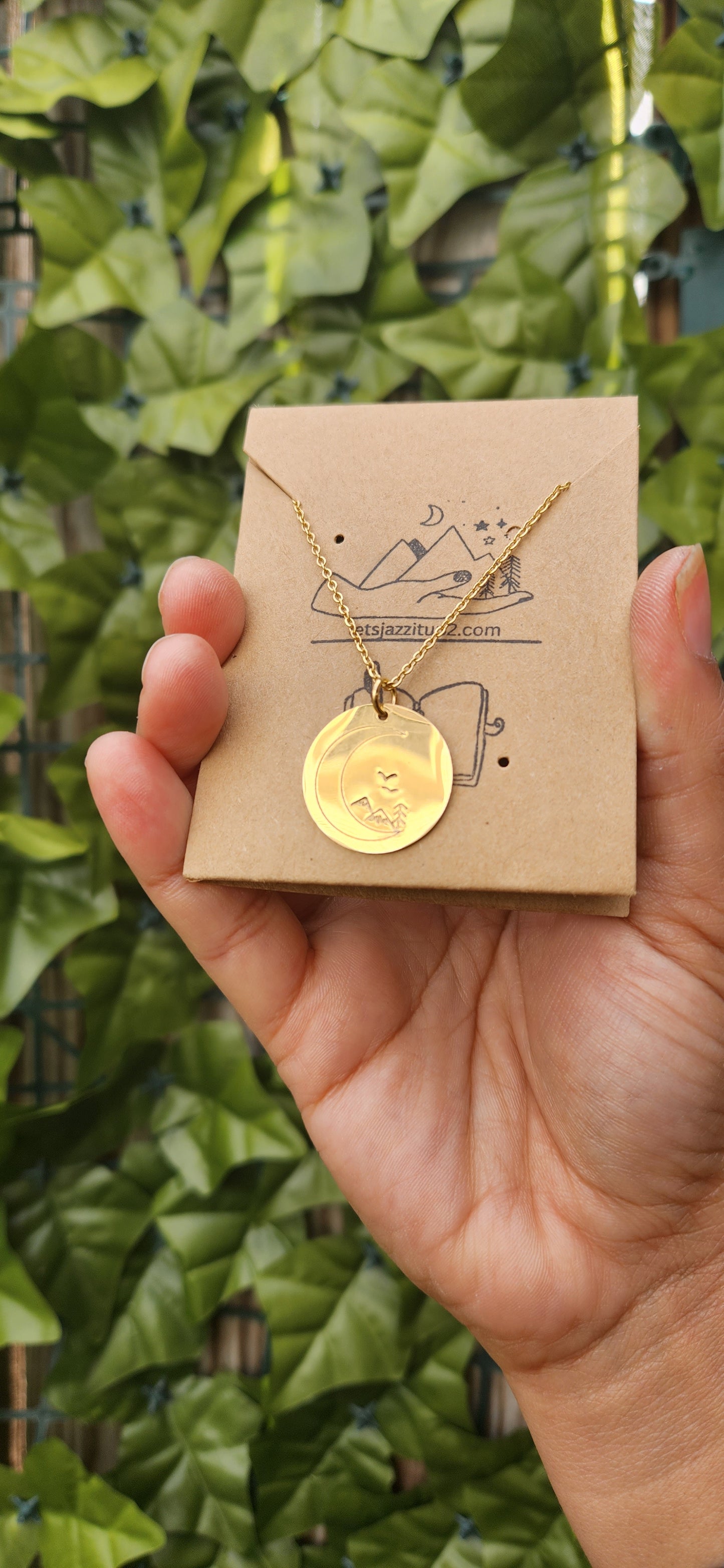 Mountains in the moon round necklace