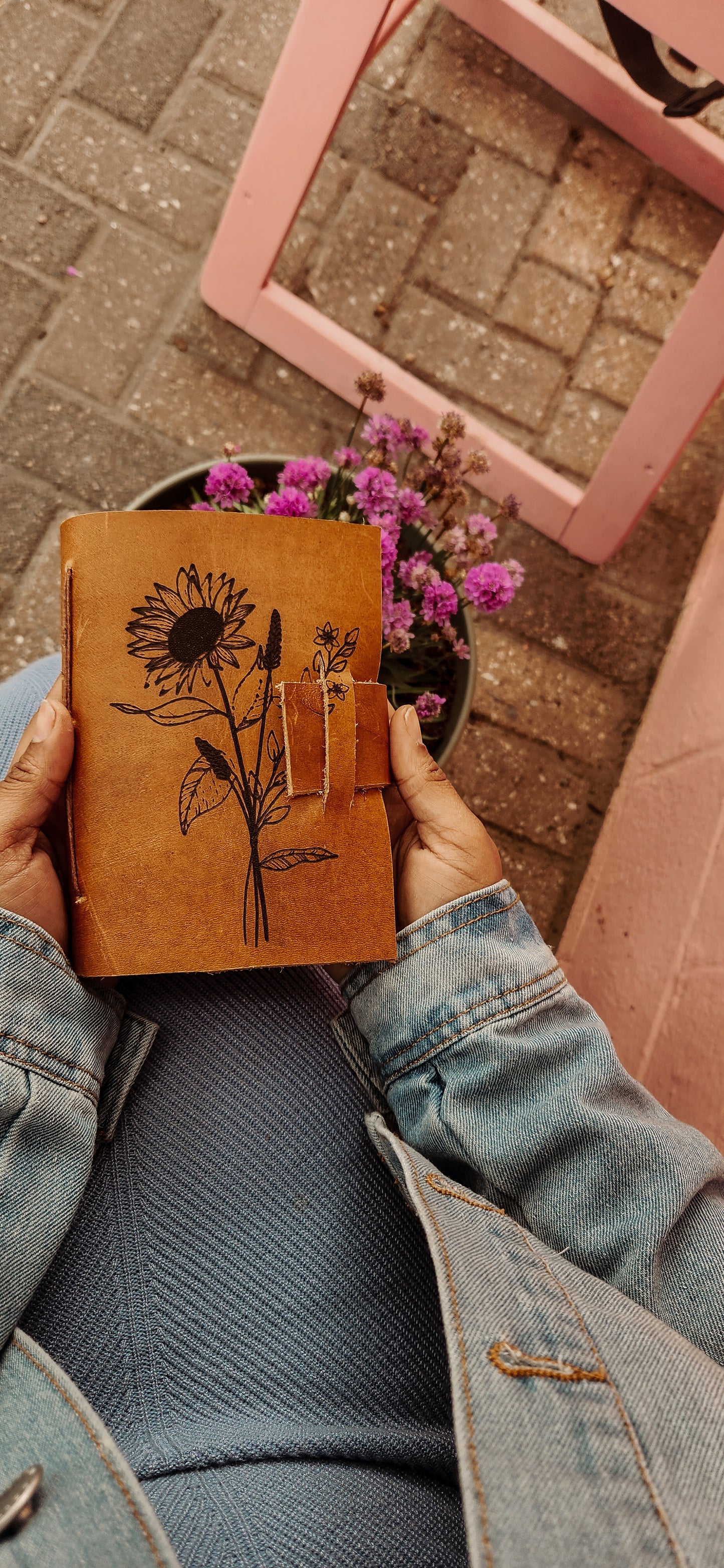 Spring Flower Leather journal sketchbook
