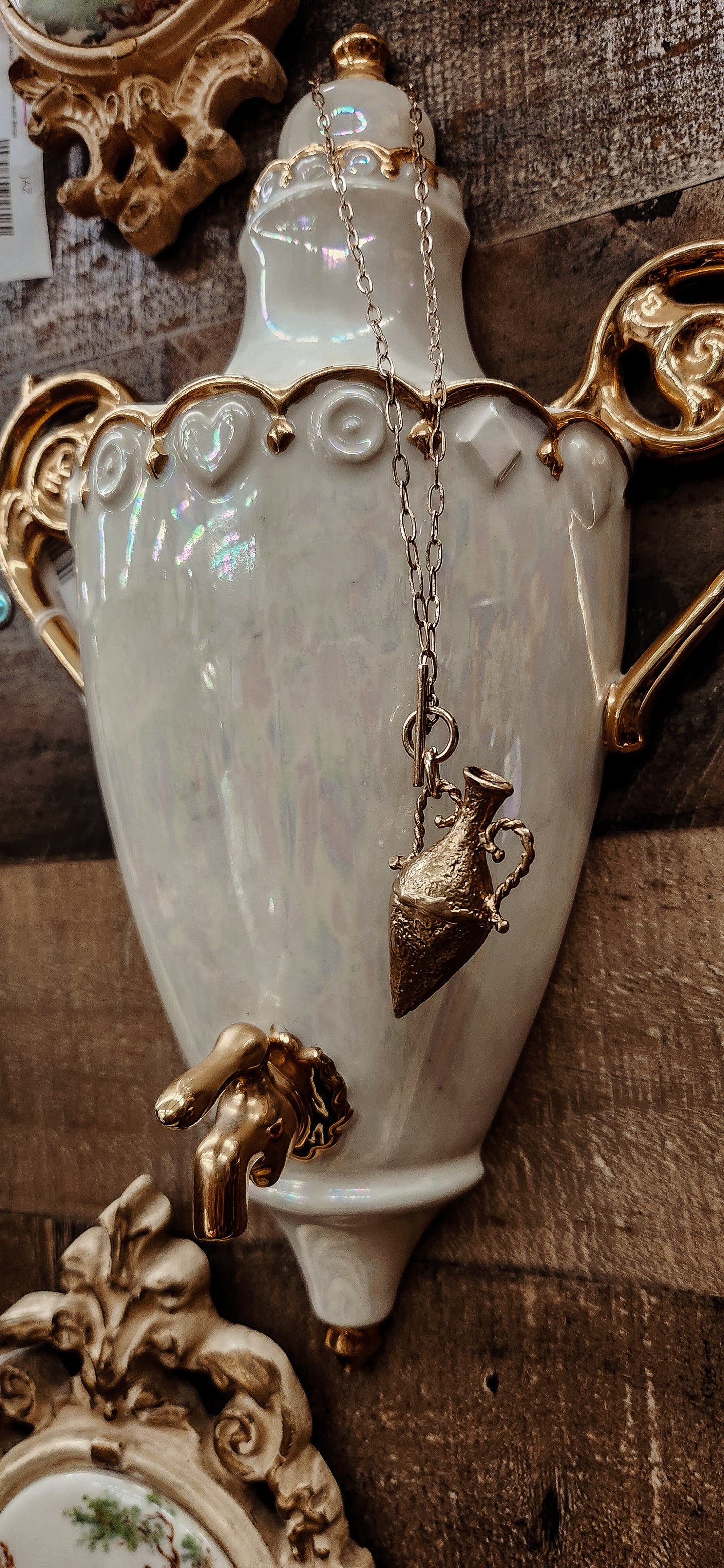 Antique style water jug necklace