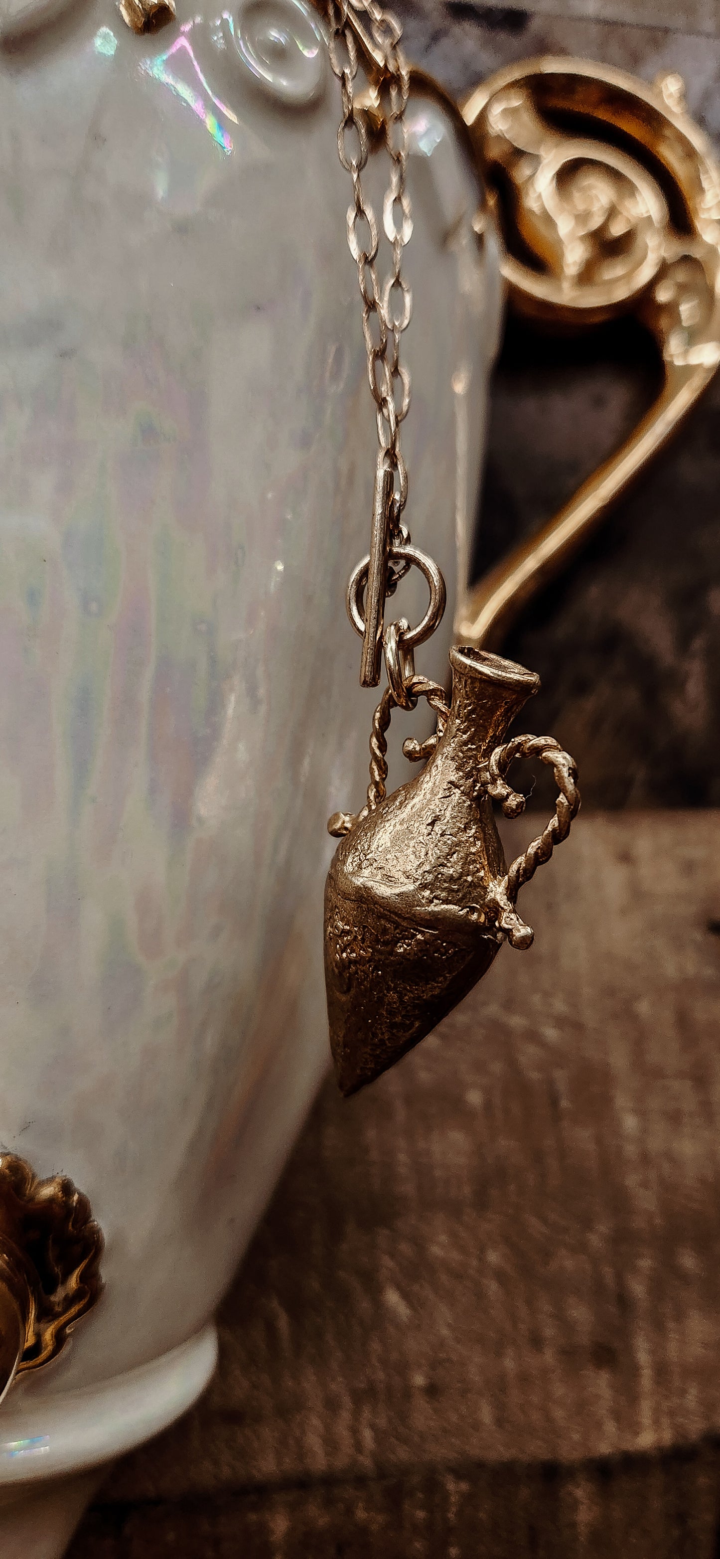 Antique style water jug necklace