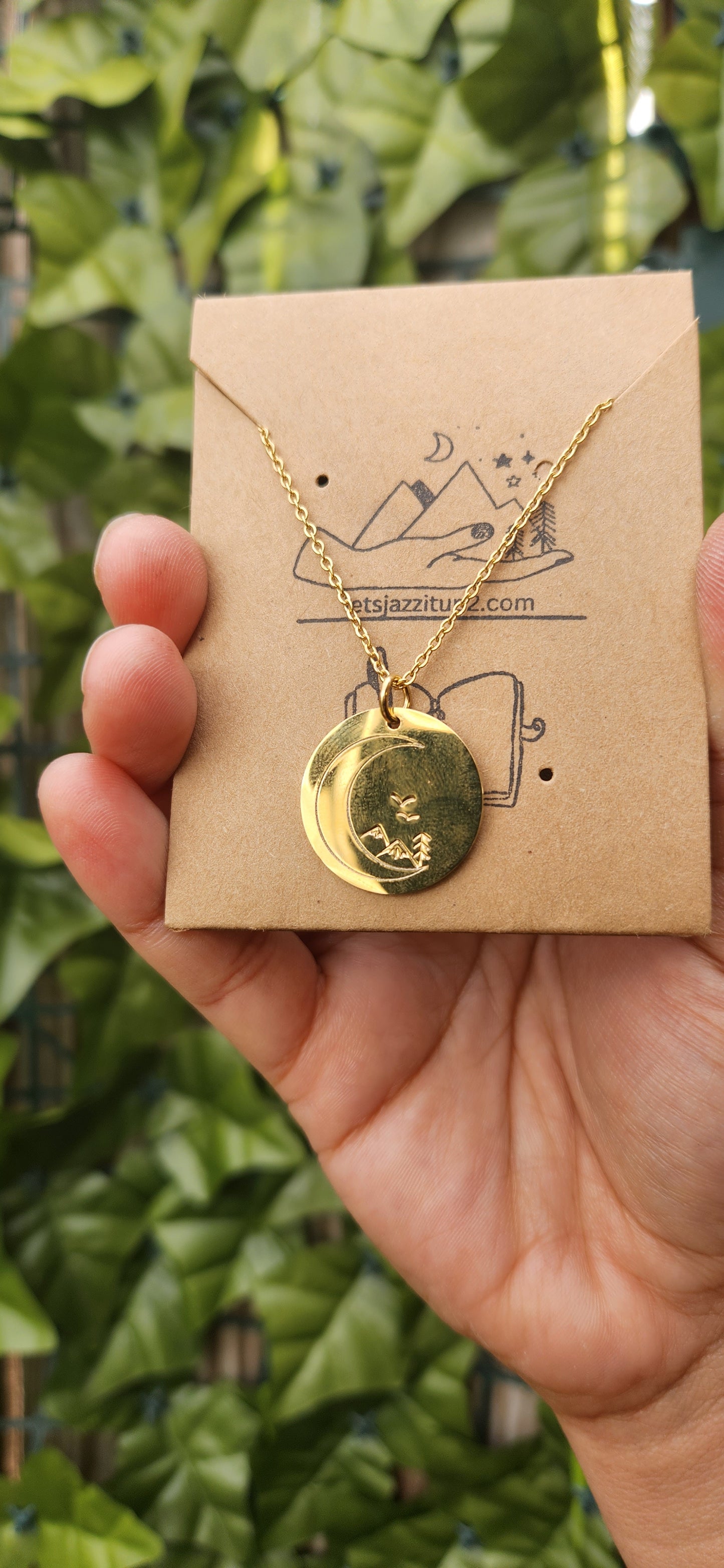 Mountains in the moon round necklace